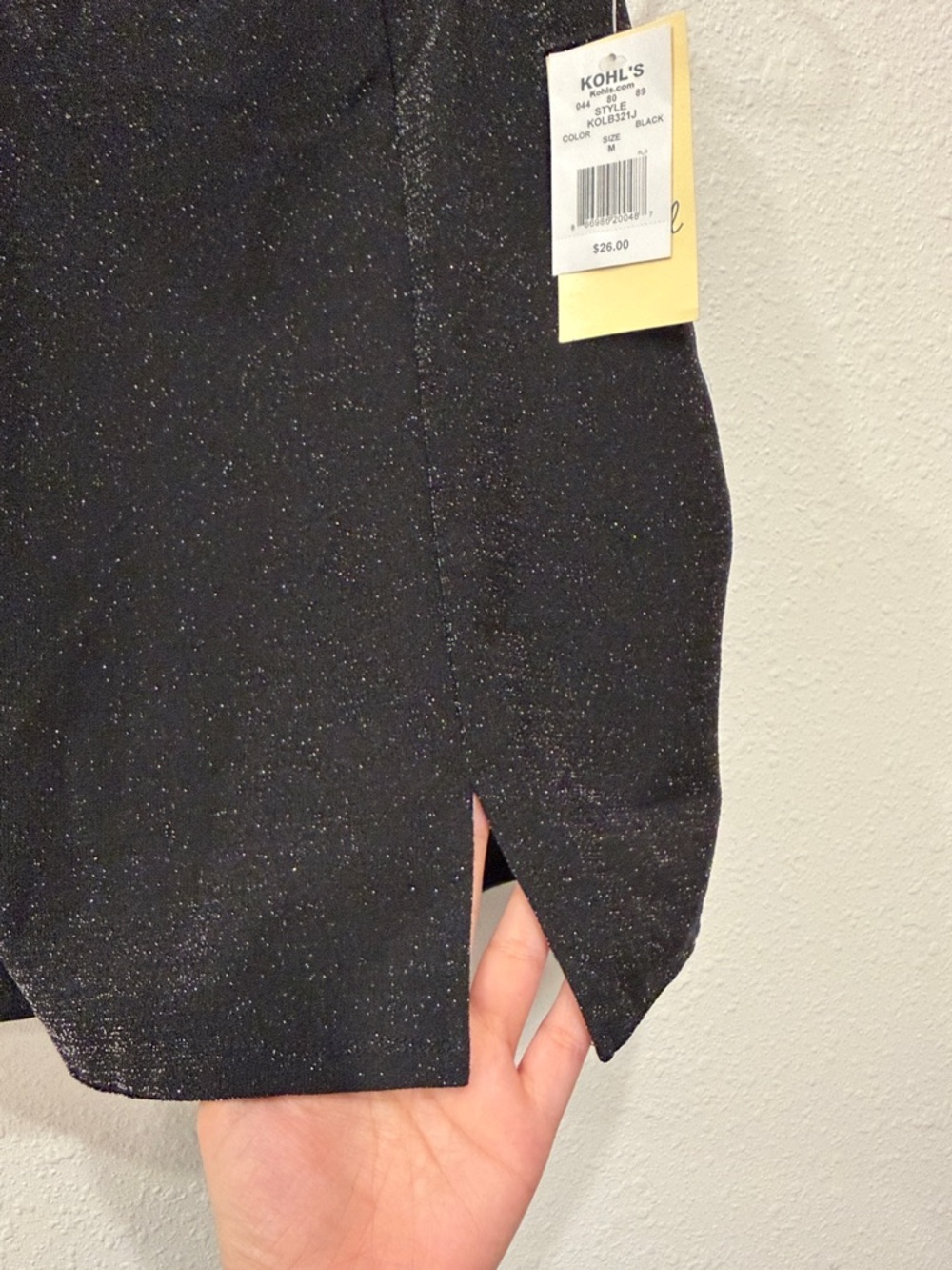 Black Glitter Mini Skirt with Subtle Front Slit - Picture 4 of 6